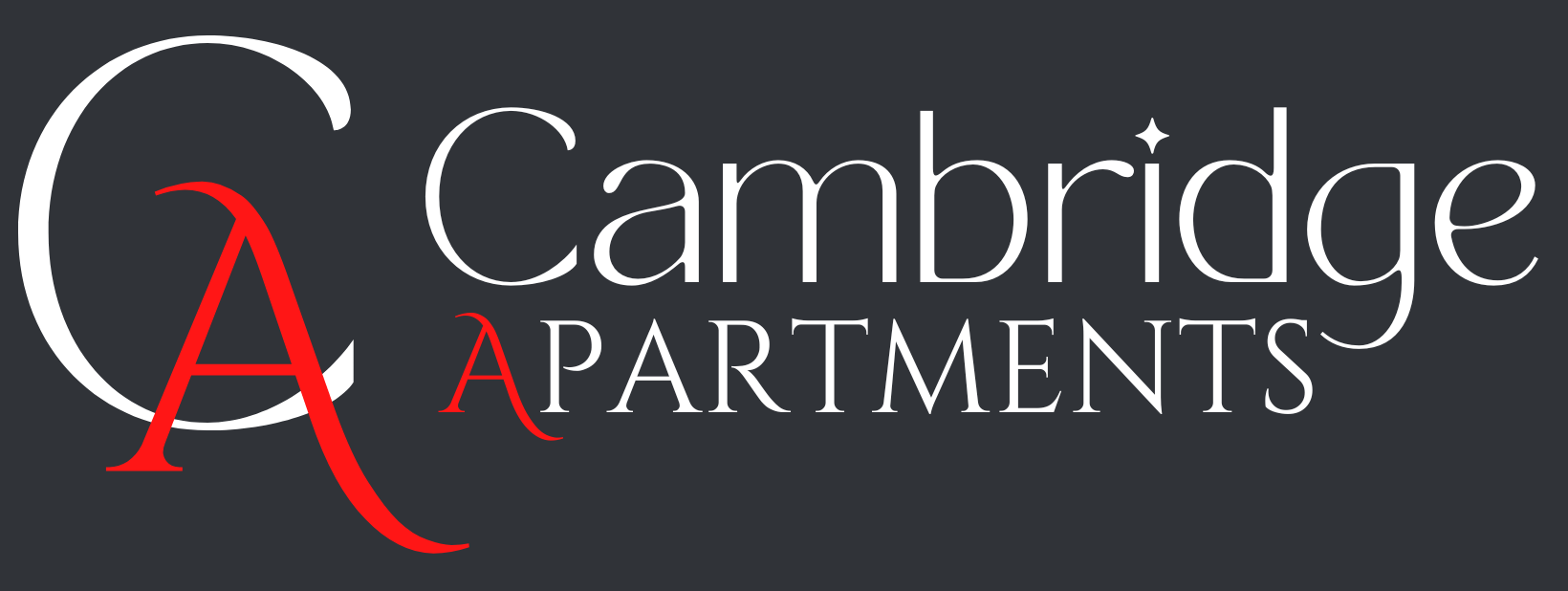 Cambridge Apartments with clean, bold lettering, conveying professionalism and sophistication.